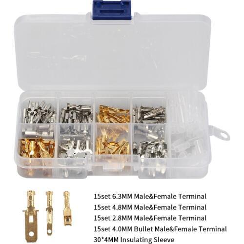 150Pcs Car Spade Connector Male &Female Splice Crimp Wire Connectors Terminals Kit + Insulating Sleeve for Motorcycle Bike
