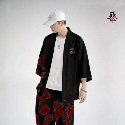Two-piece Suit Plus Size S-6XL Loose Japanese Cardigan Women Men Cosplay Yukata Clothing Harajuku Samurai Kimono + Pants Sets