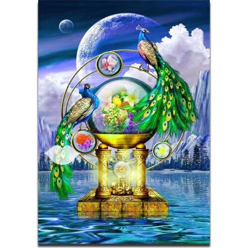Round square diamond embroidery Animal blue peacock pattern cross stitch kits 5d diamond painting rhinestone Bird mountain river