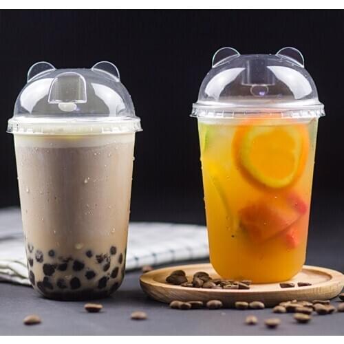 50pcs 90 caliber U-shaped thick cold drink packaging cups 400ml 500ml 700ml diposable juice coffee milk tea plastic cup with lid