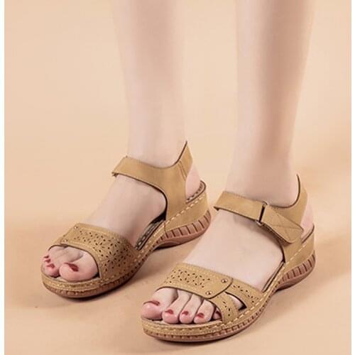 Summer Womens Sandals Wedge Hook&loop Ladies Flats Shoes Sewing Platform Female Open Toe Casual Sandals Plus Size Woman Shoes