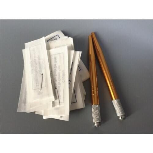 2pcs mini microblading pen tattoo machine for permanent makeup eyebrow tattoo manual pen 50pcs 9pin needle blade microblading