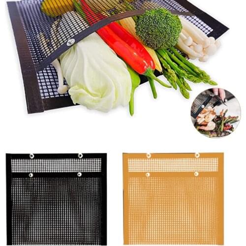 Black/Brown Reusable Non-stick BBQ Grill Mesh Bag Heat Resistant Barbecue Baking Isolation Bag Outdoor Picnic BBQ Tools