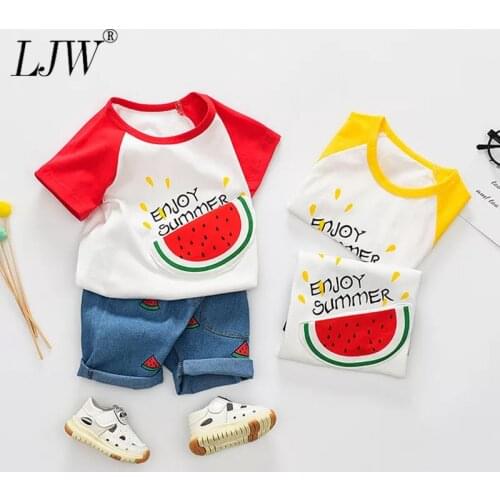 Enjoy summer Casual jeans suit watermelon embroidery childrens clothing boy baby sets 1-4 years old 2021 boys clothes set