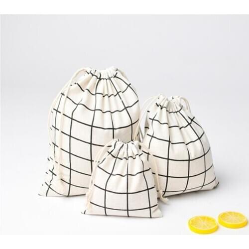 New Small Fresh Drawstring Bag Storage Bag High-quality Cotton Linen Bag Bunch Simple Lattice Pocket