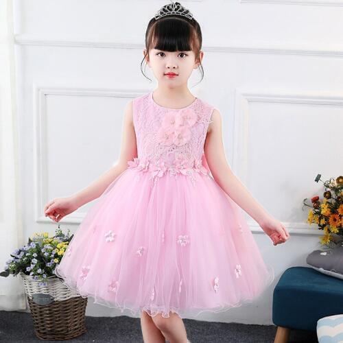 New Summer Kids Girls Princess Dress Lace Detachable Bow First Communion Dress Girl Wedding Party Dress Toddler Girl Dress