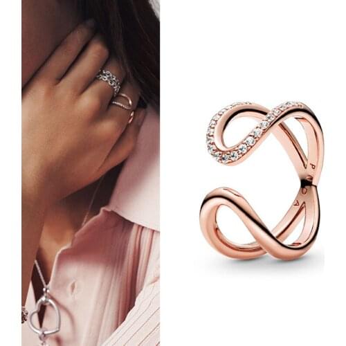 Original 925 кольцо Silver Pan Ring Rose Gold Eternal Symbol Open Pan Ring For Women Wedding Party Gift Fashion Jewelry