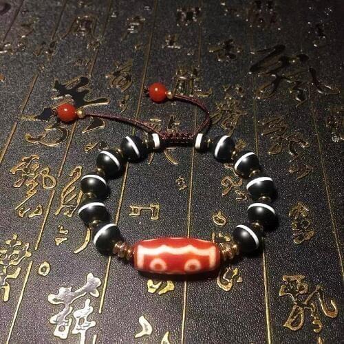 Handmade weaving Red/White 8 eyes Pattern DZI Dragon pattern Agate Beads Men&Women Jewerly Bracelet Free Shipping
