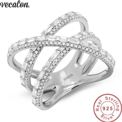 Luxury Cross ring Real 925 Sterling Silver Bijou Princess AAAAA Cz Engagement wedding band rings For women men Party Jewelry