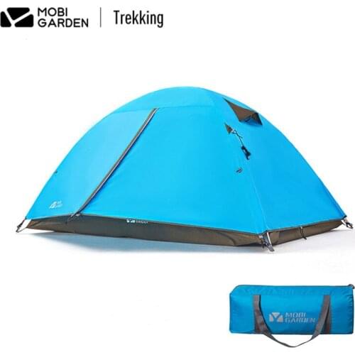 Mobi garden outdoor camping tent storm proof and windproof 2-4 person tourist camping 210t polyester portable tent with lobby QR