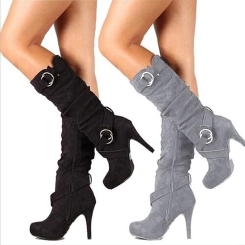 Sexy Thin High Heels Boots Women Buckle Zipper Pleated Mid Calf Boots Luxury Brand Ladies Shoes For Woman 2021