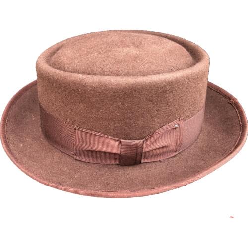 Classic Wool Felt Brown Pork Pie Hat Porkpie Jazz Fedora Hat Round Top Trilby Stingy Brim Hats