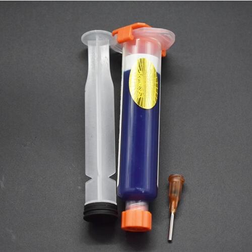 Blue UV Solder Mask +1 Needle & Push PCB BGA PAINT PREVENT CORROSIVE ARCING Soldering Paste Flux Cream 10ML Welding Fluxes Oil