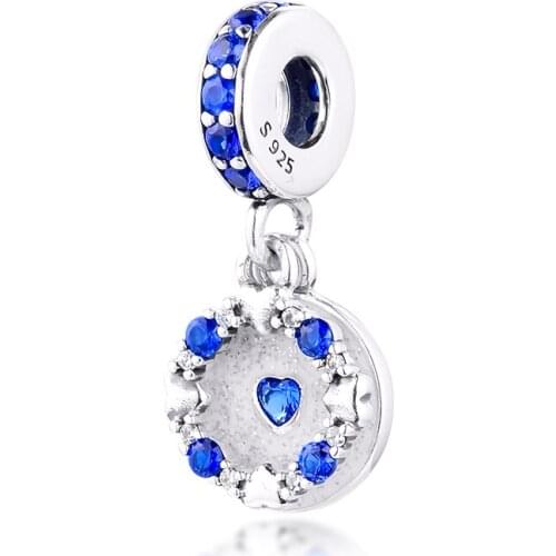 Sparking Blue Heart Dangle acsesoris for women Sterling Silver Jewelry Fits Original Bracelets Silver Bead For Jewelry Making