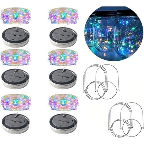 Solar Mason Jar Lid Lights with Handles 10/20 LED Twinkle Waterproof Firefly String Lamps For Garden Xmas Wedding Party-No Jars