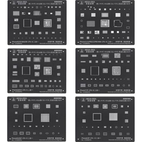 High Quality MEGA IDEA Chip IC BGA Reballing Stencil Set For iphone 11 pro max xs xsmax x 8 7 6s 6 plus CPU Power U2 BGA stencil
