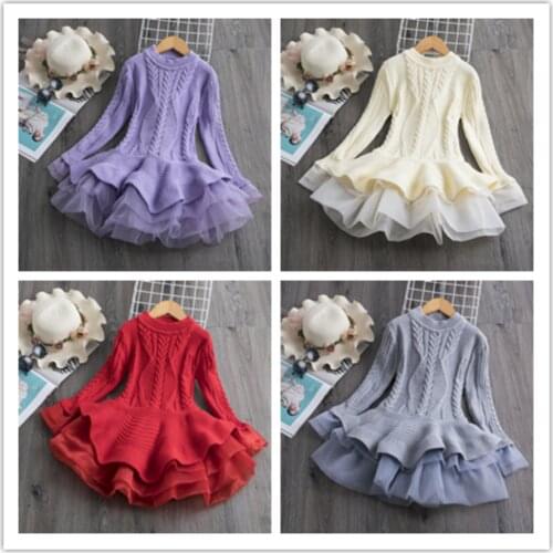 3 4 5 6 7 8 Years Old Long Sleeve Princess Dress Woolen Knitting Skirts Birthday Party Dress Christmas Baby Girl Clothes