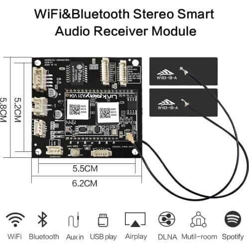 WIFI Bluetooth 5.0 Audio Receiver DIY Wireless Adapter Board Module with AirPlay DLNA Multiroom 24bit/192kHz AUX USB RJ45