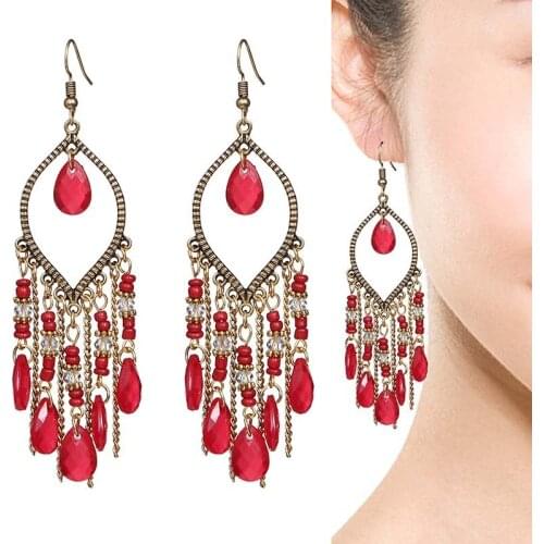 Bohemian Earrings Long Tassel Earrings for Women 2021 Pendientes Mujer Korean Fashion Water Drops Retro Earrings