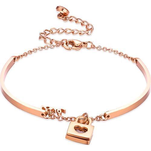Fashion cute lack heart Bangle Bracelets For Women rose gold color Charm Wedding Party Jewelry Accessories Gift Top Quality