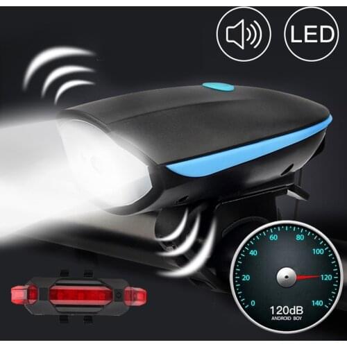 120 DB Bicycle Headlight with Super Loud Bike Bell Horn Waterproof 3 Modes USB Rechargeable MTB Bicycle Front Light for Cycling