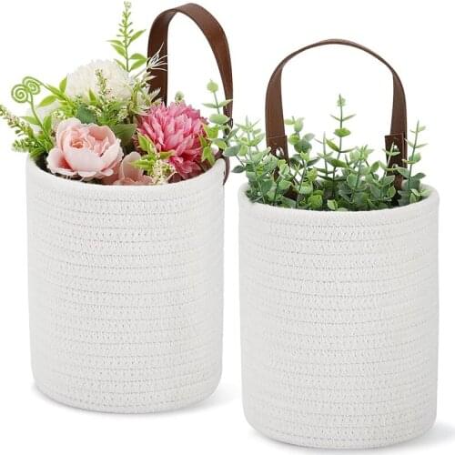 2 Pack Hanging Rope Basket Round Hanging Wall Storage Basket for Organizing Key Woven Basket Wall Decor for Plant