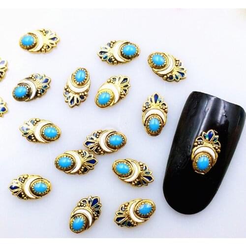 20pcs/pack Japan Korea Alloy Nail Art Retro Gold Silver Painting Oil Crown Metal Accessories for Phototherapy Nail Sticker DIY