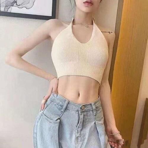 2021 Summer Knit Slim Thin Solid Color Half-Open Small V Neck Vest Tank Top Fashion Sexy Sleeveless T-Shirt Women Clothing