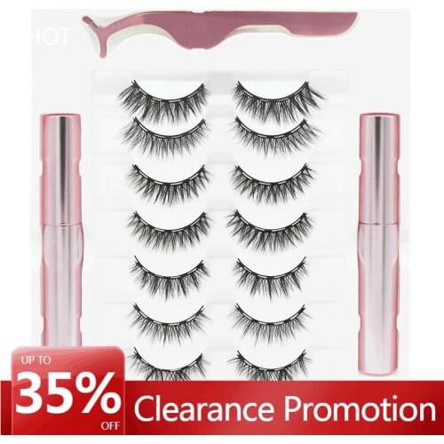 7 Pairs Mixed Styles Magnetic Eyelash & 2 Eyeliners & Tweezer Set Waterproof Hypoallergenic No Glue Magnetic False Eyelash Set