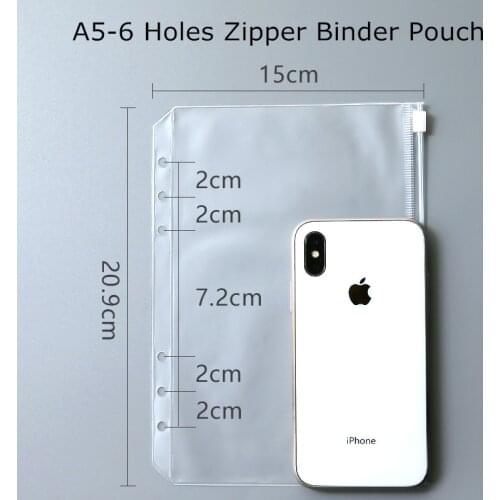 A5 A6 Plastic Transparent Zipper Binder Pouch