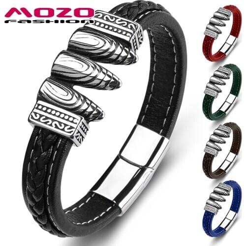MOZO FASHION 2021 Trendy Men Genuine Leather Charm Bracelet Women Personality High Quality Jewelry 5 Color Popular Gift 114