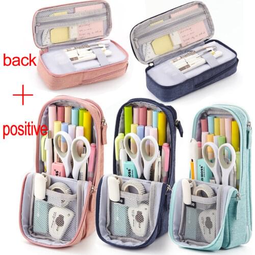 Pencil Case Pen Bag fold Two Layers Big Capacity Pencil Pouch Pen Organizer Durable Stationery Holder Mobile phone holder
