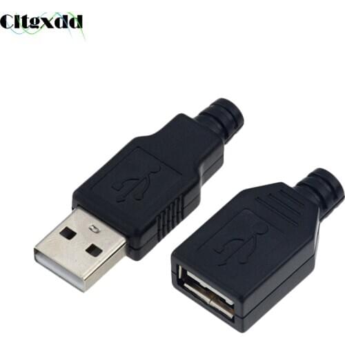 Cltgxdd DIY USB 2.0 Connector Type A Male Female USB 4 Pin Plug Socket Solder Type Black Plastic Shell
