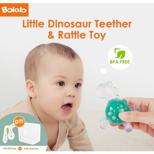 Bololo baby Teether Toy Safe BPA Free Dinosaur Teething Rattle Toy Soft Silicone Chew Dental Care Nursing Beads Gift for Infant