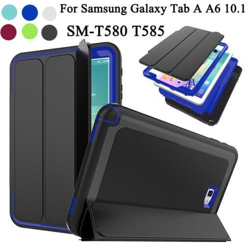For Samsung Galaxy Tab A a6 10.1 T580 T585 SM-T580 Kids Safe Armor Full Body Smart Sleep Hard Cover W/Bulit-in Screen Film+Pen