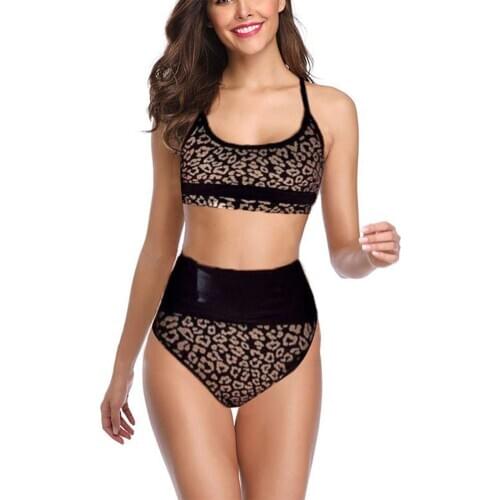 Brand New Women Sexy Leopard Printed 2Pcs Bikini Suit Ladies Tank Tops with High Waist Triangle Bottom Swimsuit for Beach