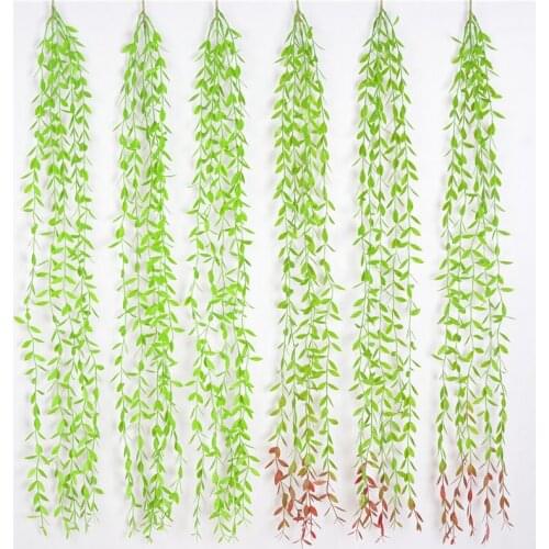 Artificial Weeping Willow Wall Hanging Wedding Indoor Green Plants DIY Decoration Leaf Rattan Vine Home Decor 105cm 1pc