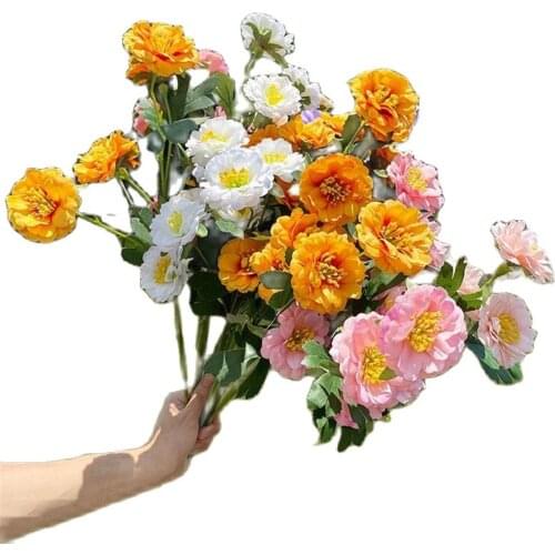 5Pcs Fake Single Stem Camellia (6 Heads/Piece) 25.98" Length Simulation Tea Rose for Wedding Home Decorative Artificial Flowers