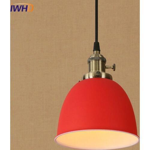 IWHD Colorful RH Loft Vintage Industrial LED Pendant Lights Retro Wooden Iron Pendant Lamp Fixtures For Home Lighting Bar Cafe