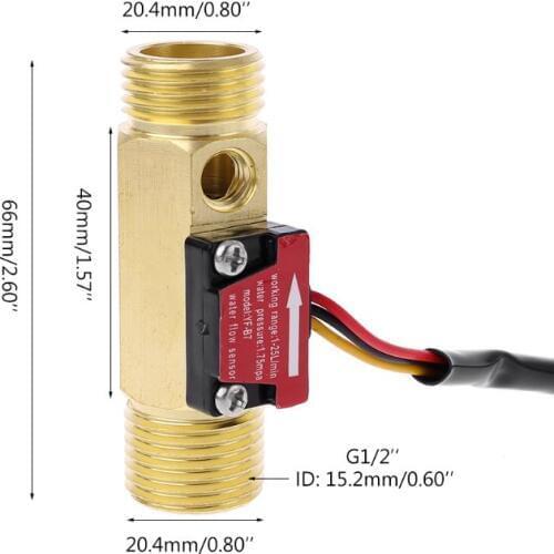 G1/2" Brass Hall Flow Rate Meter NTC Measurement Water Flow Sensor Meters Switch With Temperature Detection For Turbine Liquid