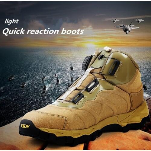 Outdoor Lightweight Hiking Shoes Quick Response Boots Mens Automatic Lace-up Military Fan Tactical Boots Non-Slip Sports Boots