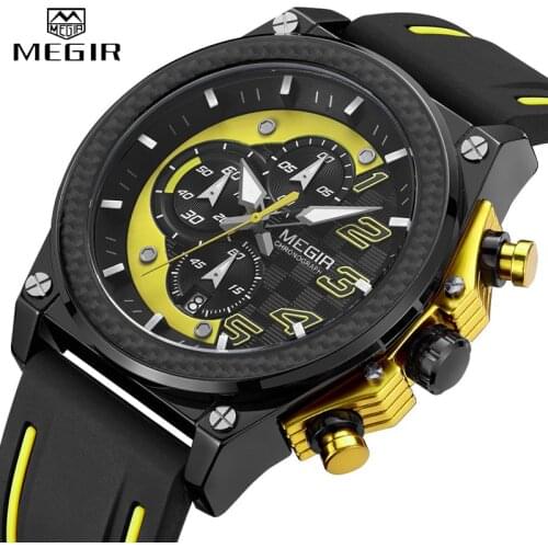MEGIR Fashion Sport Watches for Men Top Brand Luxury Silicone Casual Quartz Wrist Watch Mens Clock Military Chronograph Watch
