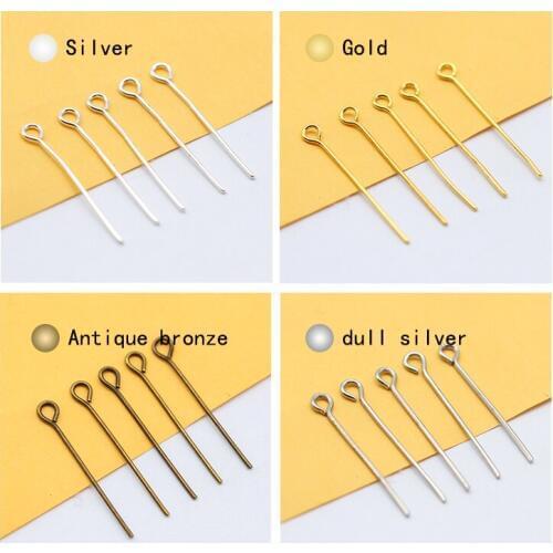 20g 16/18/20/24/26/35mm Silver Gold plated bronze Metal Eye Pins Beads Findings Eyepin Headpins DIY Jewelry Pins Needles
