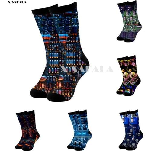 Electronic chip HipHop 3D Fashion Long Socks Cycling Casual Novelty High Socks Men Women Cotton Funny Colorful Leg Calf Cotton-3