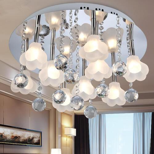Fashion modern lamp living room crystal flower ceiling lights bedroom flower lighting ceiling lamp glass+crystal g4 bulb 12v