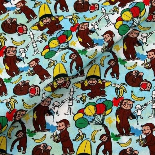 Cartoon Monkey Bananas Print 100% Cotton Fabric for Boy Clothes Hometextile Backpacks Slipcover Cushion Cover DIY Material