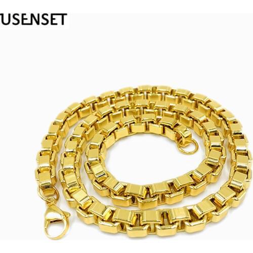 Mens Jewelry Stainless Steel Box Necklace Big Gold Filled Cuban Link Chain 9MM Tone Punk Gifts