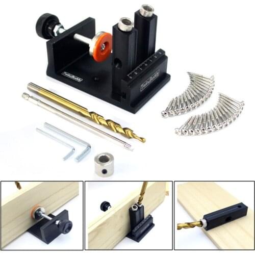 10MM Aluminum Oblique Hole Puncher Dowel Jig Pocket Hole Drill Guide Set Woodworking Joinery Carpentry DIY Tools