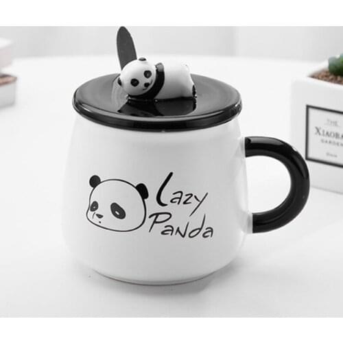 New 400mL Creative Color Panda Heat-resistant Cartoon Mug With Lid And Spoon Coffee Ceramic Milk Tea Morning Mugs Gifts for Kids