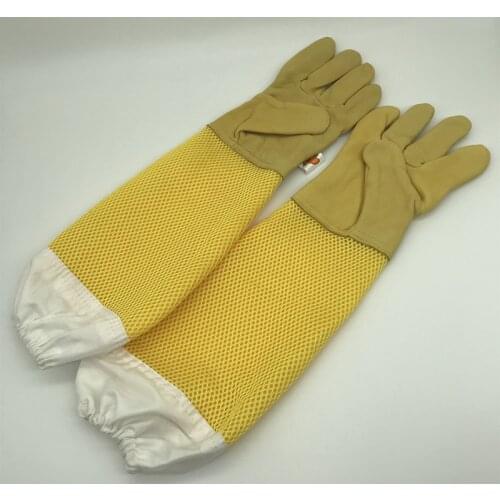 Beekeeping Gloves White Canvas Sleeves Yellow Sheepskin Anti-Bees Gloves For Laborious Beekeeper Only One Average Size XL 1 Pair
